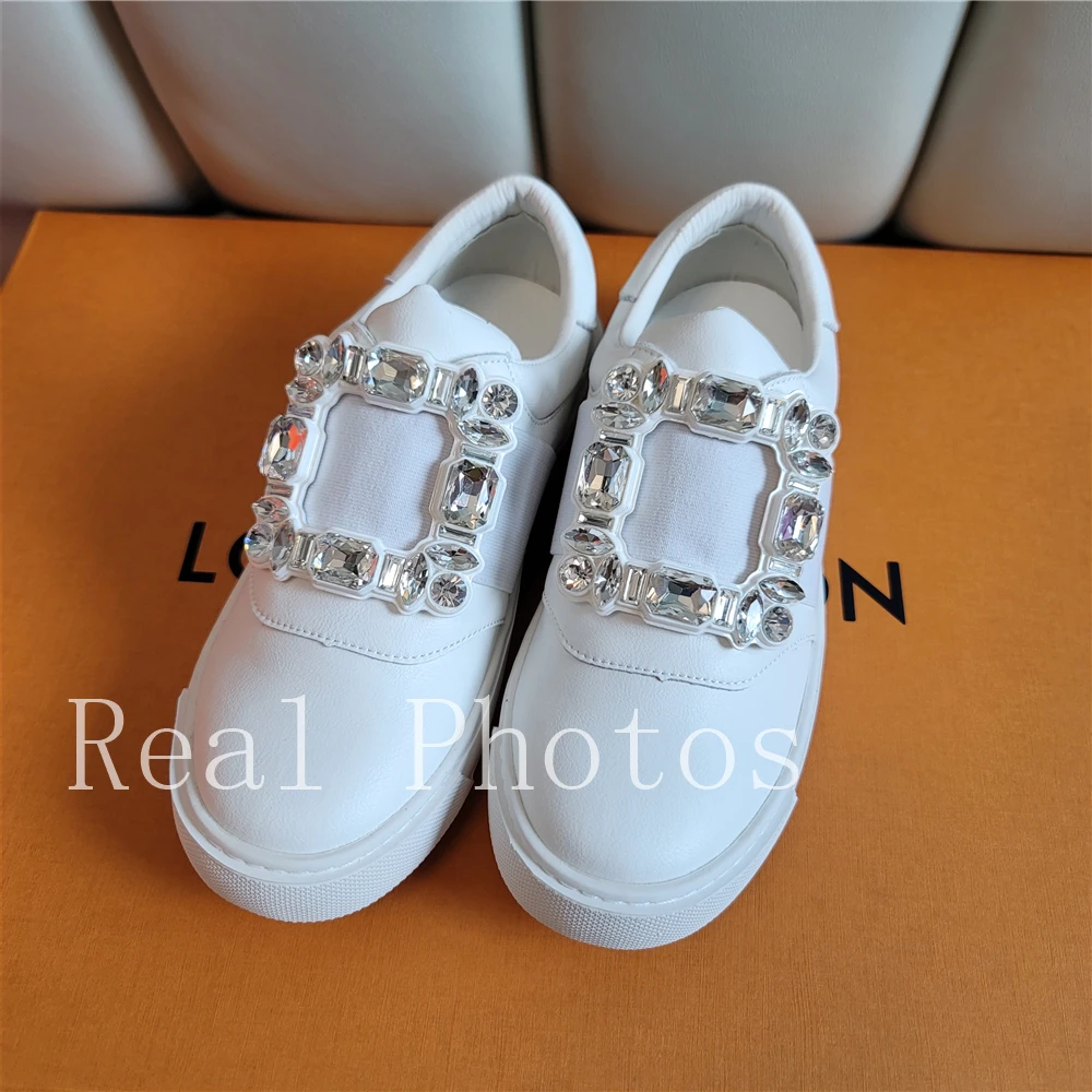 Women Sneakers Genuine Leather Shoes Fashion Rhinestone Casual Sneakers Women's Vulcanize Shoes Zapatos De Mujer