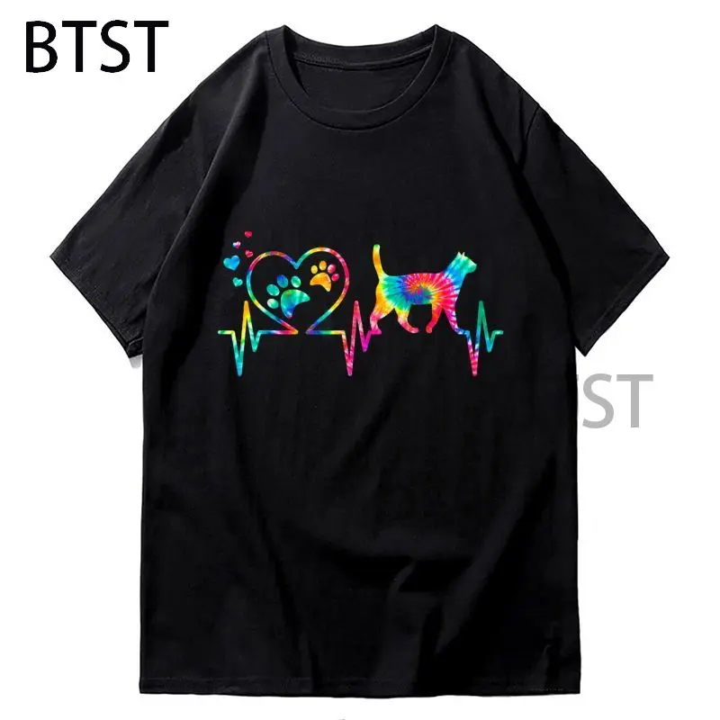 

Heartbeat Tie Dye Dog Heart Harajuku T Shirt Men Vintage Oversized T Shirts For Men Streetwear Tees 100% Cotton 2022 T-shirt