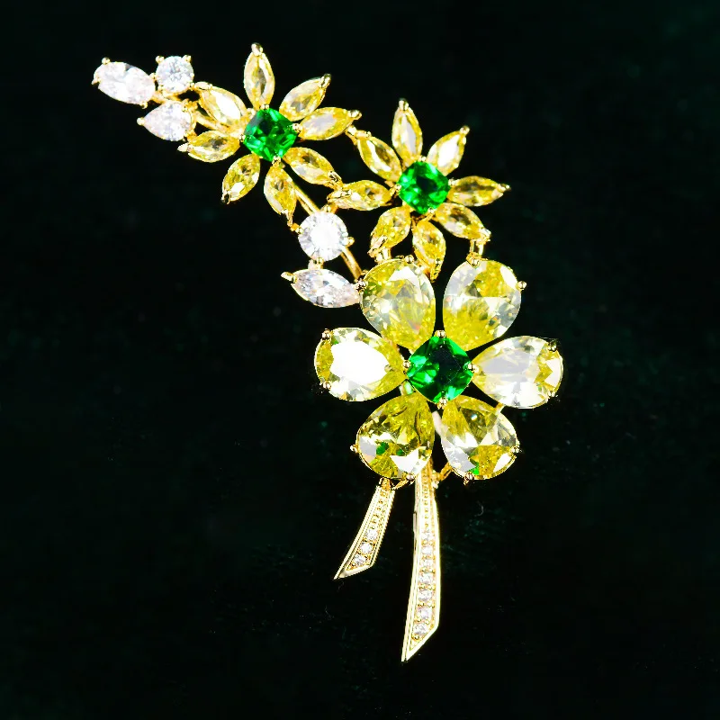 

Design Fashion CZ Stone Flower Brooches Pins For Women Brand Luxury Gold Plated Jewelry Wedding Party Corsage Accessories