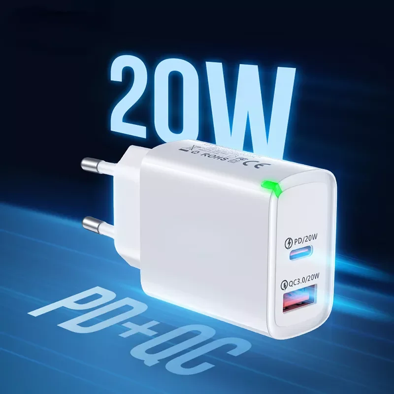 

Зарядное устройство USB C QC PD 20 Вт, 2 порта, Светодиодный настенный адаптер для быстрой зарядки 13 12 8 iPad