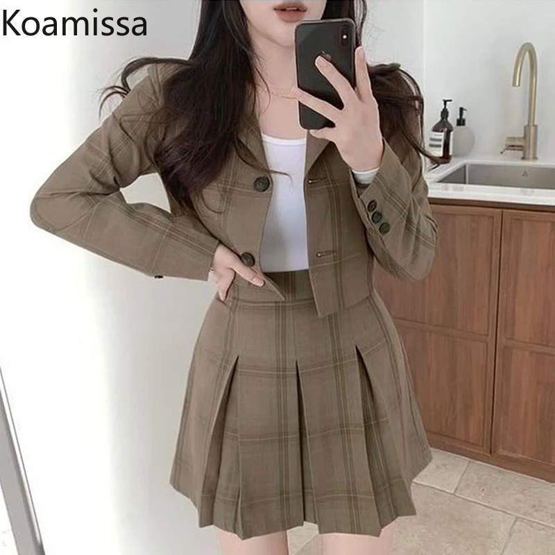 

Женский винтажный костюм из двух предметов Koamissa, короткий Блейзер и плиссированная юбка с высокой талией, весна-осень 2022