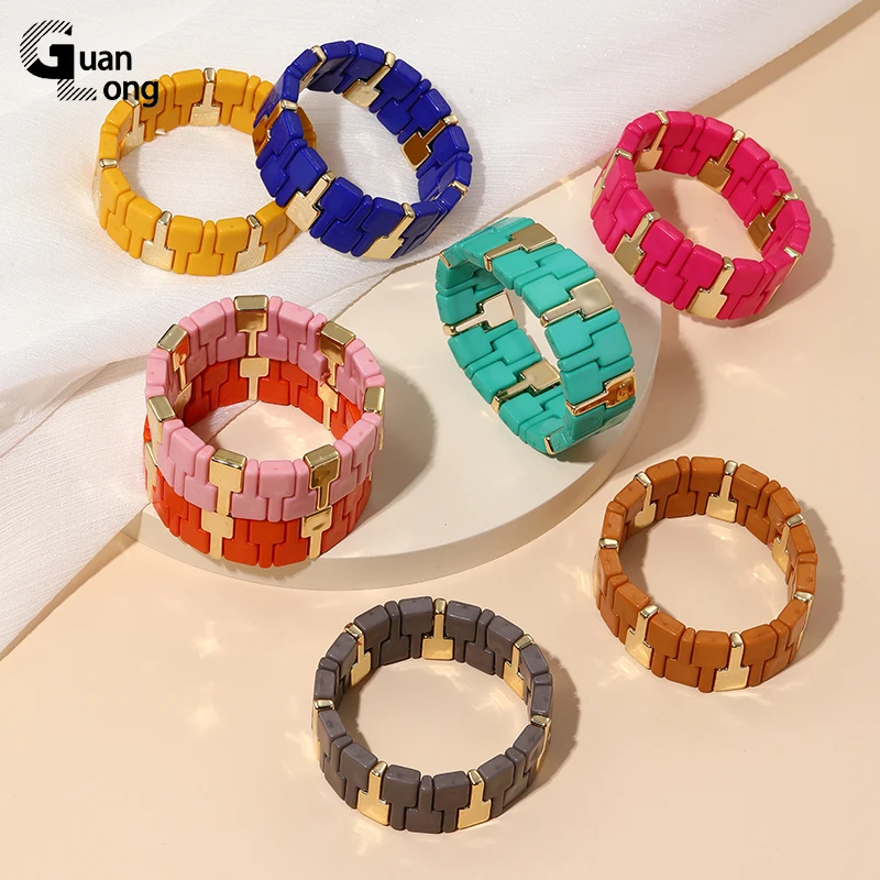 

GuanLong Vintage Colorful Resin Bracelets for Women Bohemian Adjustable Bracelet & Bangles Charms 2022 Trend New Jewelry Elastic