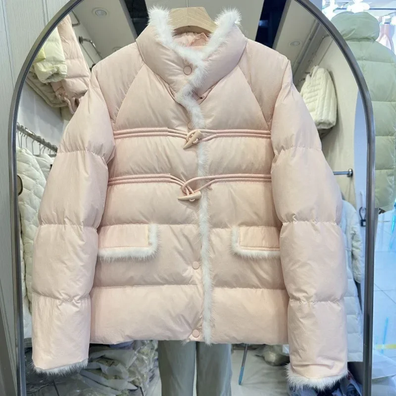 Женская куртка на белом утином пуху короткая теплая парка в Корейском стиле с