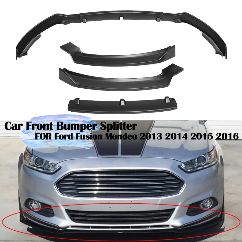 

3PCS Carbon Look/Glossy Black Car Front Bumper Splitter Lip Body Kit Spoiler Diffuser For Ford For Fusion For Mondeo 2017 2018
