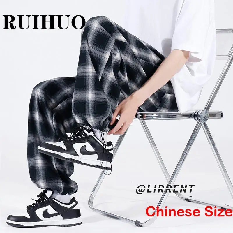 

RUIHUO Plaid Pants for Man Men's Clothes Mens Trousers Hip Hop Work Wear Dropshipping Korean Fashion Sweatpant Harajuku Pant 2XL