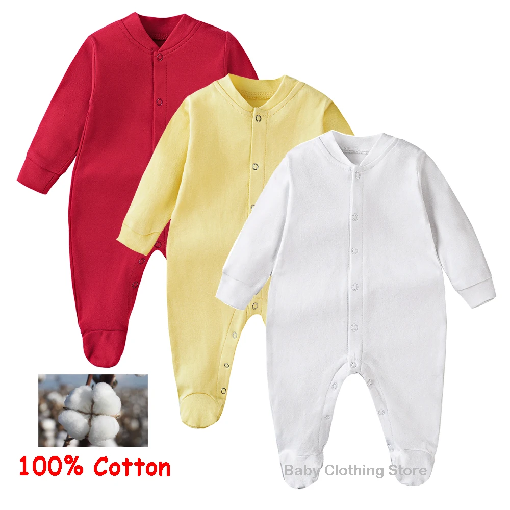 Baby Romper Boy Sleepsuit Girl Sleepwear Newborn Baby Clothes Long Sleeve One-pieces White Black Red Yellow Blue Rose Pink Lilac