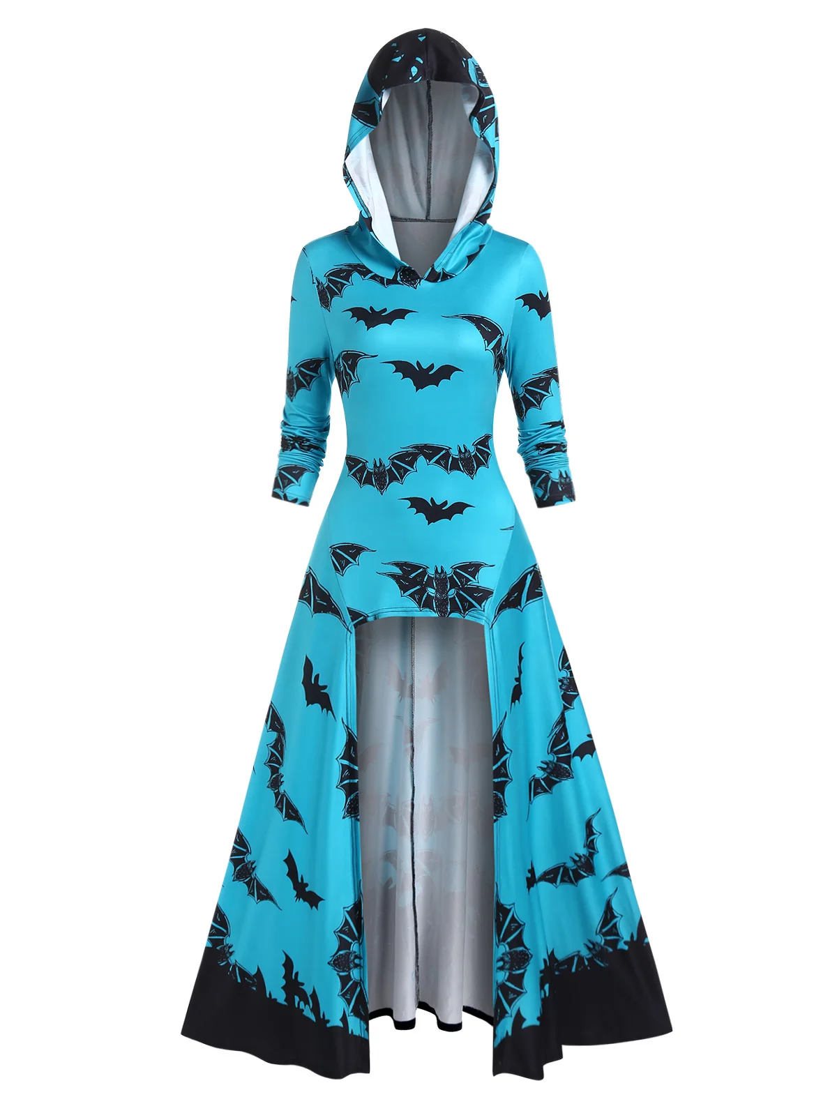 

Dressfo Long Sleeve Halloween Hoodie Allover Bat Print Pullover Sweatshirt High Low Longline Asymmetric Hoodie