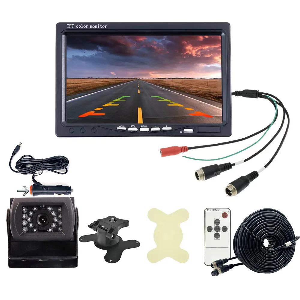 

Vehicle Backup Camera 7" TFT Monitor,18 IR Night Vision Rear View Camera 4 Pins Aviation Extension Cable for Bus, Trailer,Truck