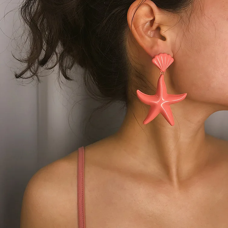 

Boho Starfish Shell Star Pendant Stud Earrings for Women Colorful Exaggerated Drop Earrings Dangle Earrings Fashion Jewelry