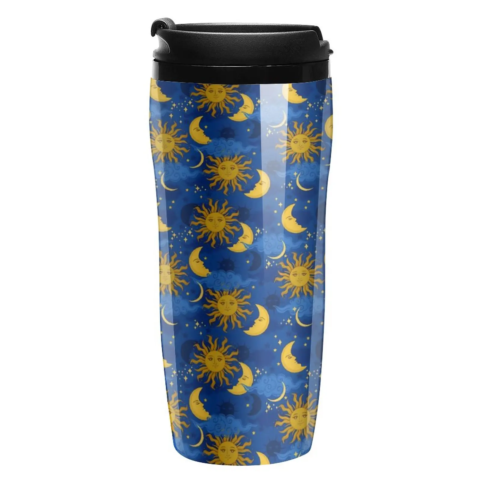 

Кофейная кружка Star Sun Moon Celestial to Go, голубая и Золотая холодная и горячая Герметичная Бутылка Для Воды, индивидуальный подарок, пластиковая чашка для кемпинга 350 мл