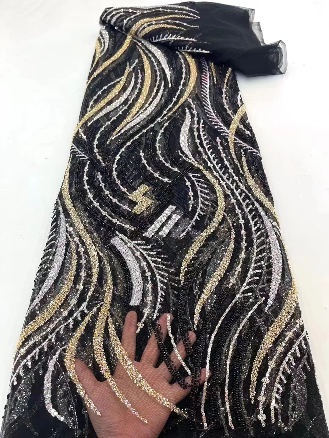 

Роскошная африканская кружевная ткань с блестками и бисером 2023 Высококачественная свадебная вышивка для французского жениха Тюль кружевная ткань женская