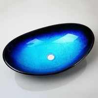 bathroom only oval blue tempered glass wash bowl sink vanity countertop basin