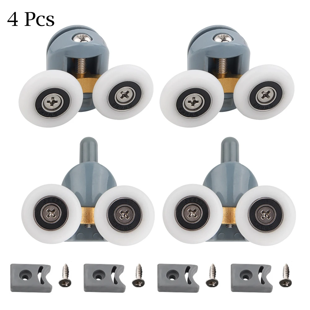 

Door Reels Shower Door Rollers Curved Sliding Doors Top Replacement Wheels Twin Stainless Steel Zinc Alloy 4pcs Gray