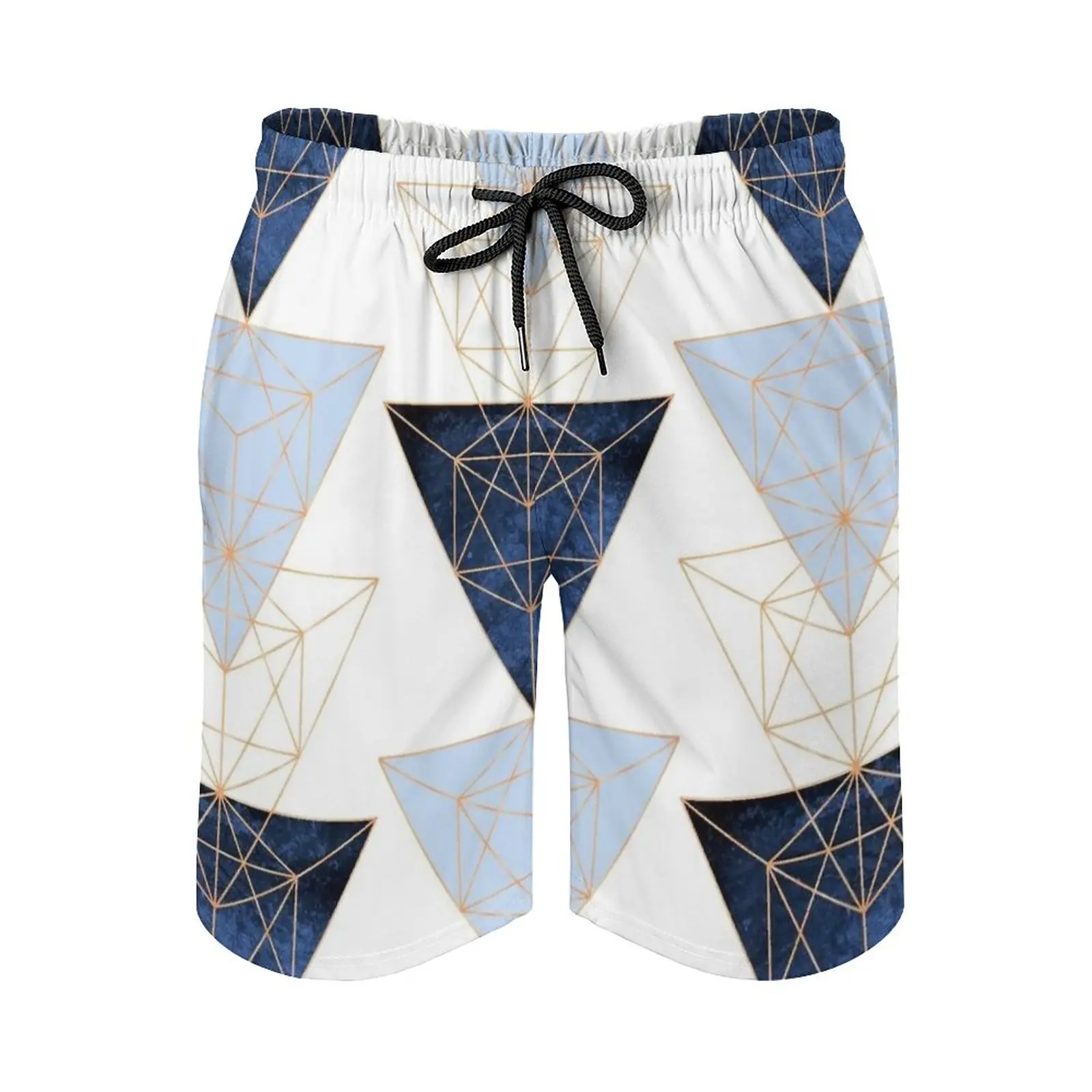 

Geometric Triangles In Blue And Rose Gold Men'S Beach Shorts Board Shorts Bermuda Surfing Swim Shorts Geometric Triangles 3
