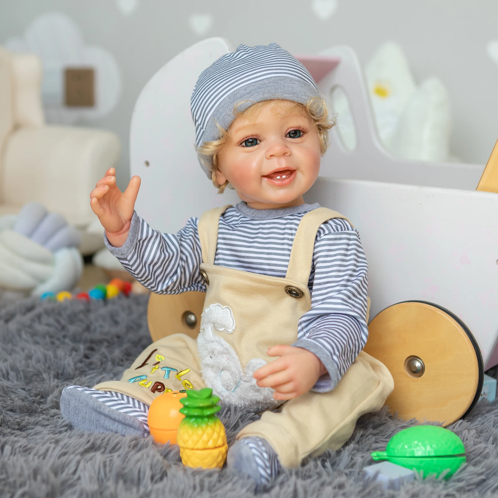 

55CM Full Body Soft Silicone Vinyl Real Touch Reborn Toddler Boy Baby Doll Yannik Ideal Gifts For Children Bath Toy