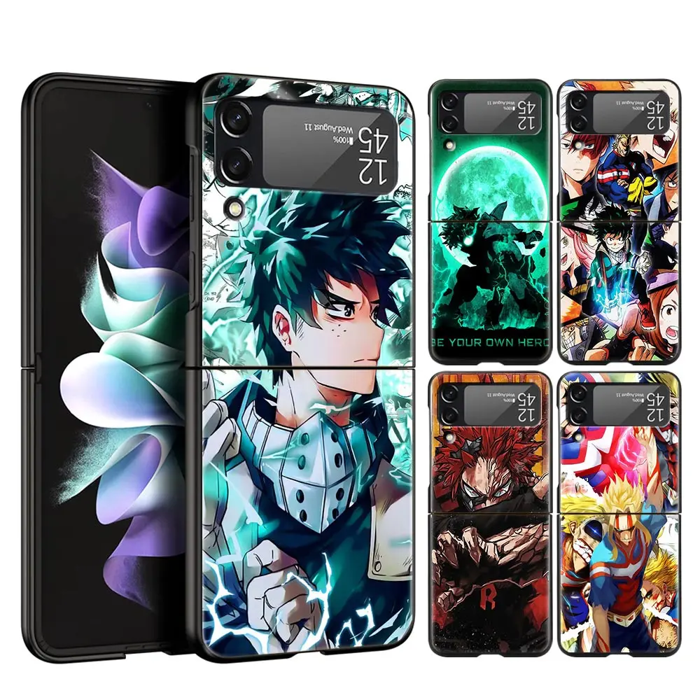 

For Samsung Galaxy Z Flip 3 4 5G Hard Black Folding PC Phone Case My Hero Academia Anime Izuku Deku For Samsung Z Flip3 Cover