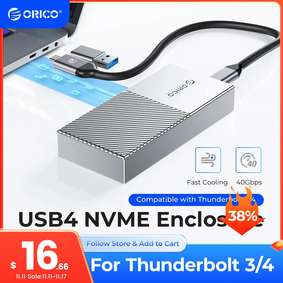 ORICO USB4 NVMe SSD Enclosure 40Gbps PCIe3.0x4 Aluminum M.2 SSD