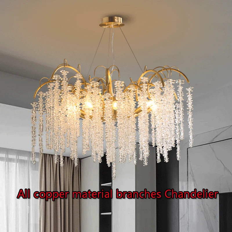 

French style light luxury full copper branch living room chandelier luxurious atmosphere villa hanging lamp luces Home Decor