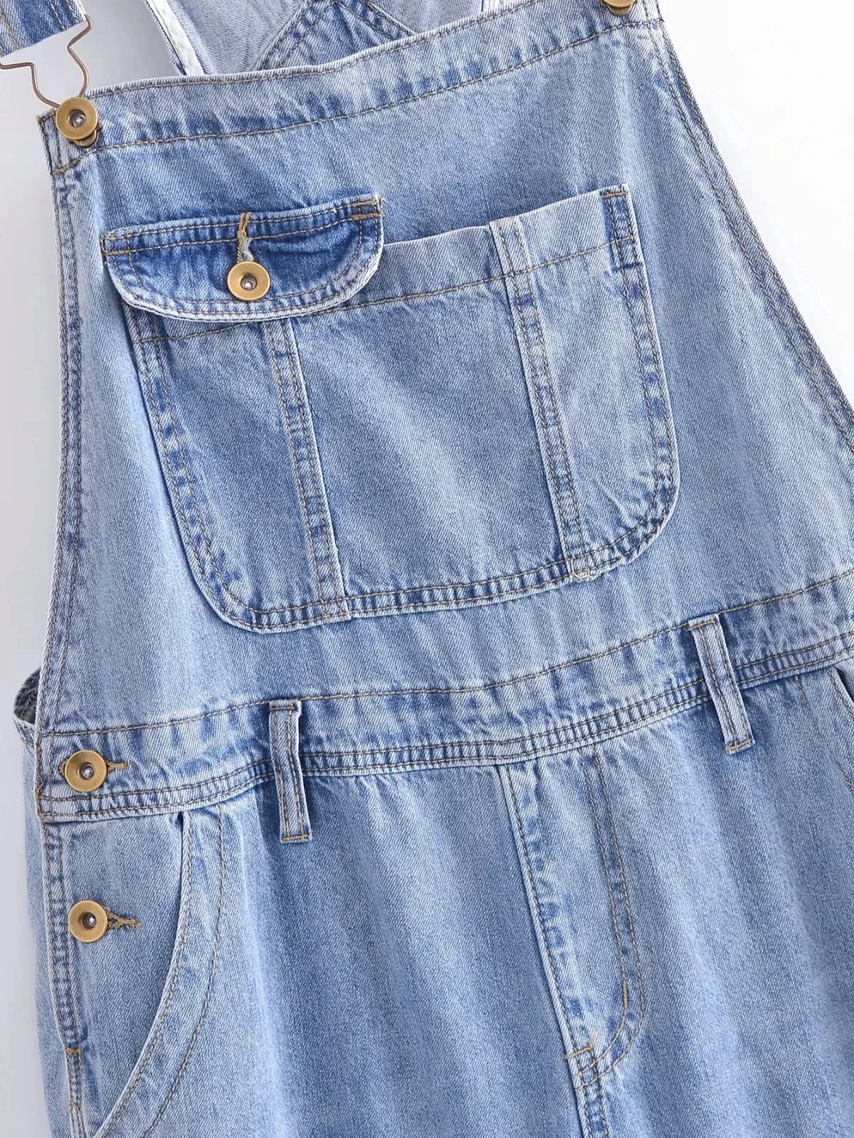 Dave&Di American Vintage Washed Pockets Cargo Overalls Denim Blue Jumpsuits High Street Light Blue Jumpsuits Women