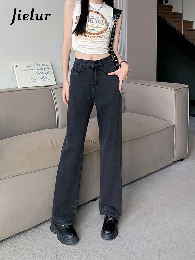 Jielur Женские джинсы новинка весны-лета уличная мода винтажные черно-серые брюки с