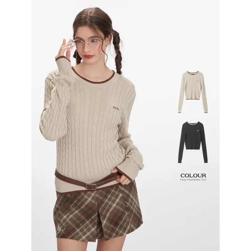 Nariele 2024 осенний новый свитер пуловер иллюзия цветная блокировка вязаный топ