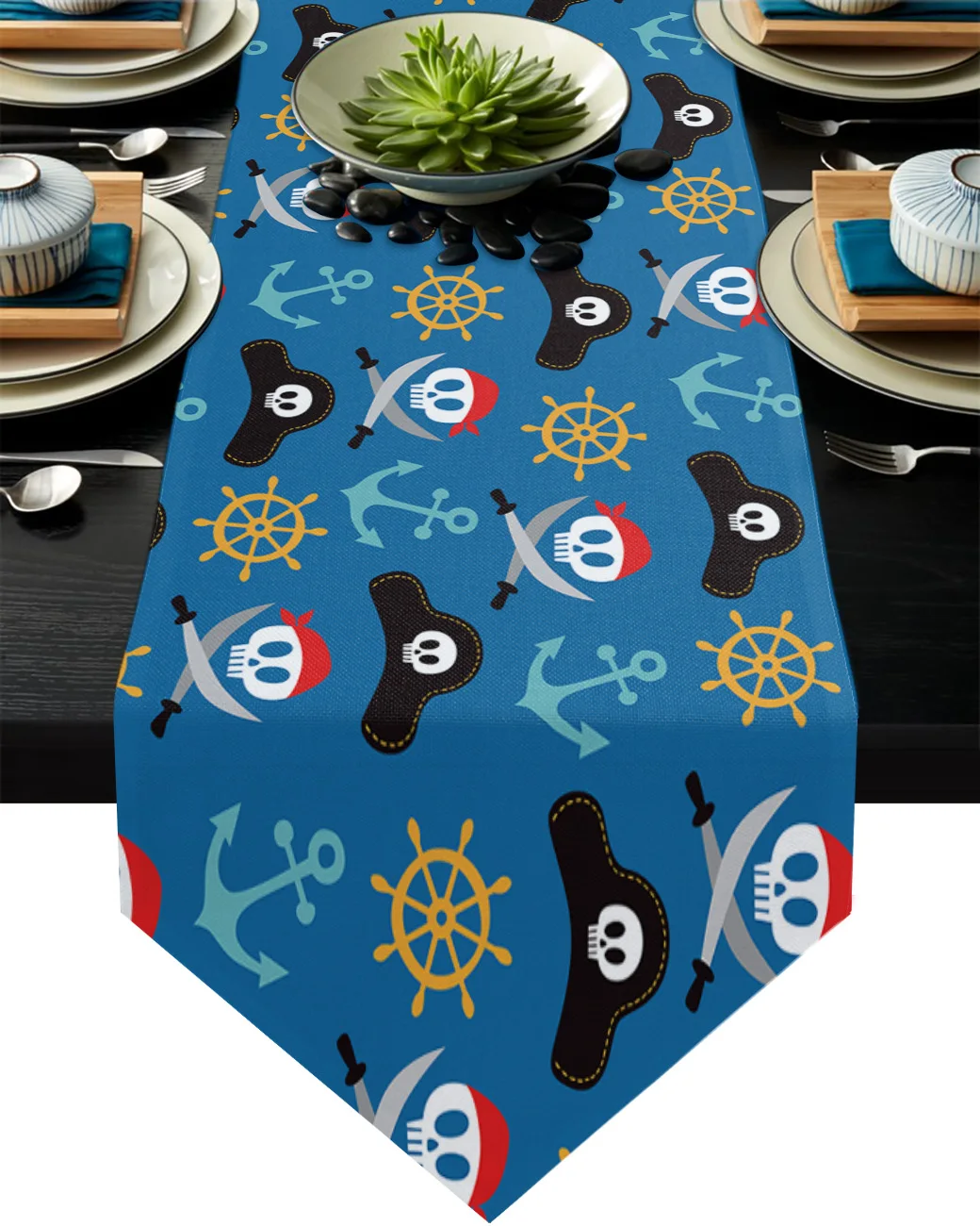 

Настольная дорожка с якорем и пиратским скелетом для столовой, кухни, декор стола, современные домашние скатерти для вечеринки, свадьбы, оте...