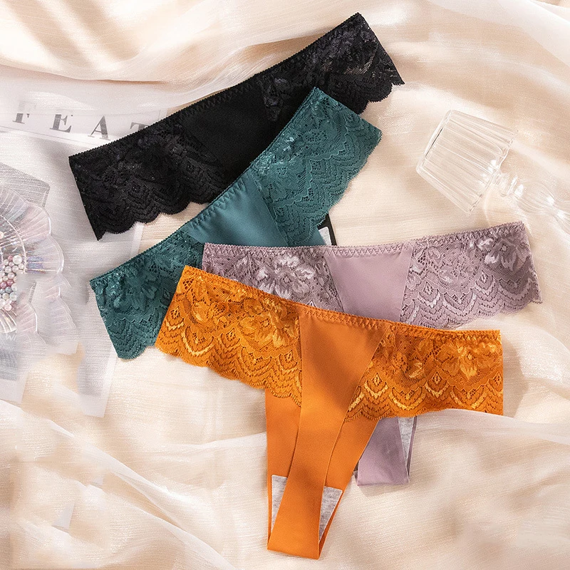 

Lace Waistband Seamless Panties For Women Ice Silk T-back G-string Sexy Women Thongs Female Underwear Solid Women's Lingerie