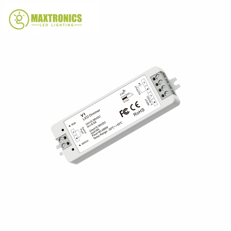 

2.4G single color RF Push Dim Dimming led Controller DC5V 12V 24V 36V 1CH*8A dimmer V1 receiver for single color led light tape