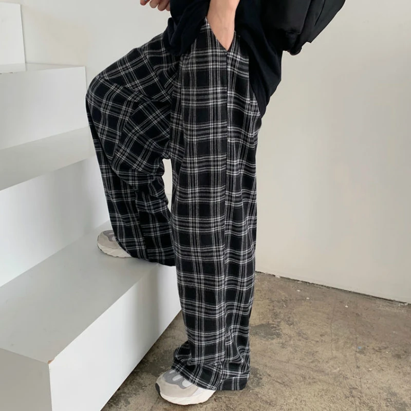 

Black Women Plaid Pants Casual Oversize Loose Wide Leg Trouser Retro Teens Harajuku Oversize Hip-hop All-match Streetwear