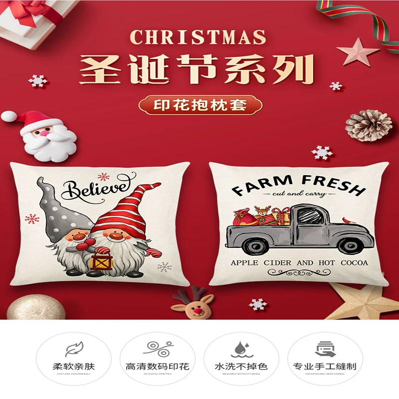 

Christmas Decorations Home Sofa Pillowcase for Christmas Plaid Pillowcases Letters Pillow Cover Linen Cushion Cover Home Decor