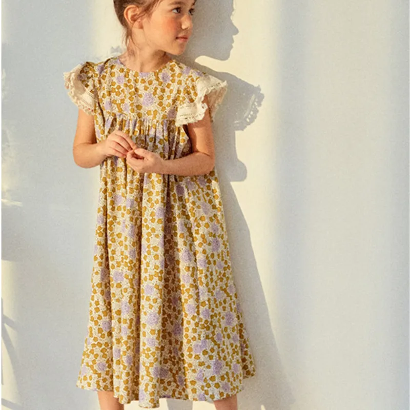 

Летнее хлопковое платье с цветочным принтом, на возраст 2-16 лет