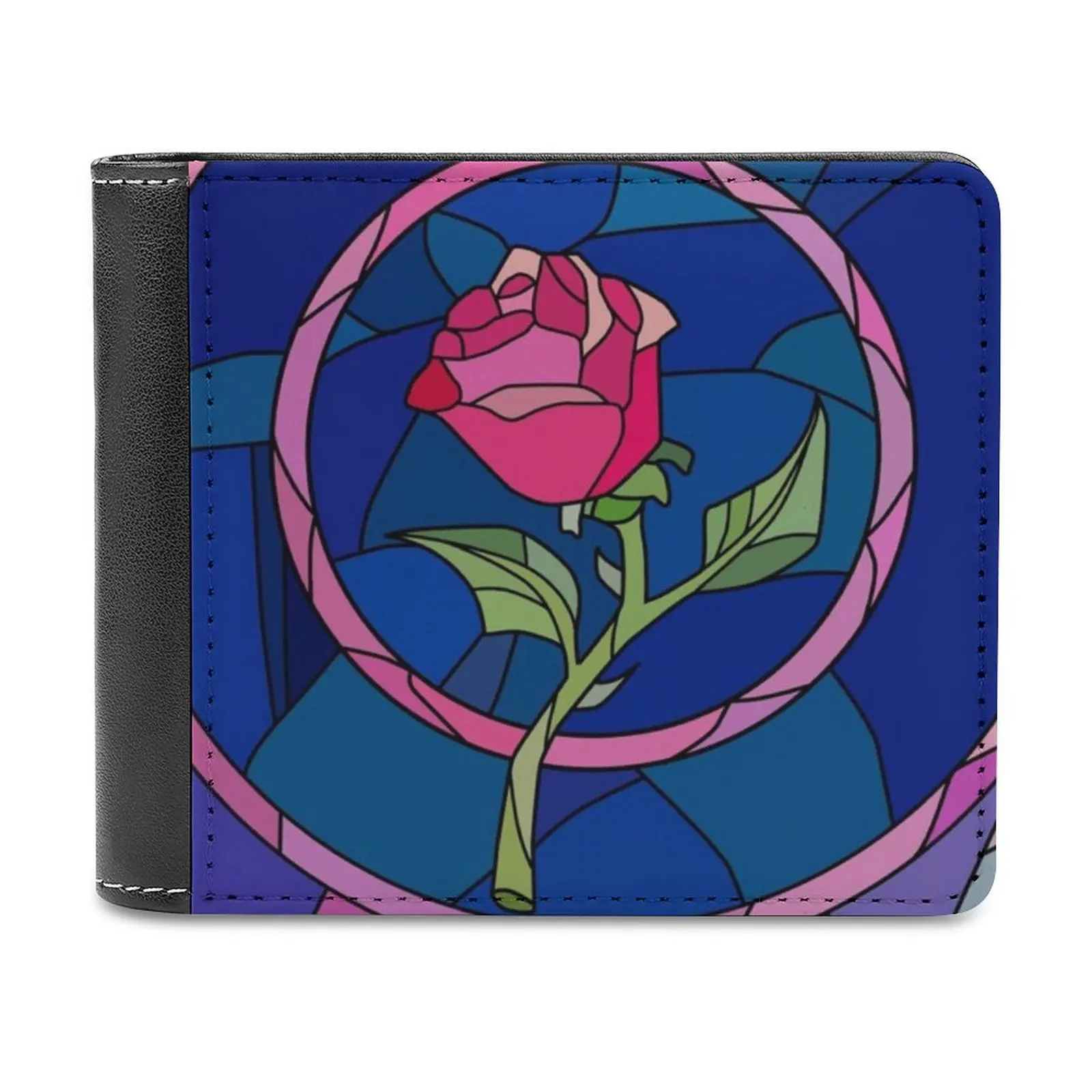 

Glass Rose New Men Wallets Pu Leather Men Purse High Quality Male Wallet Case Glass Stained Stained Glass Rose Flower Original