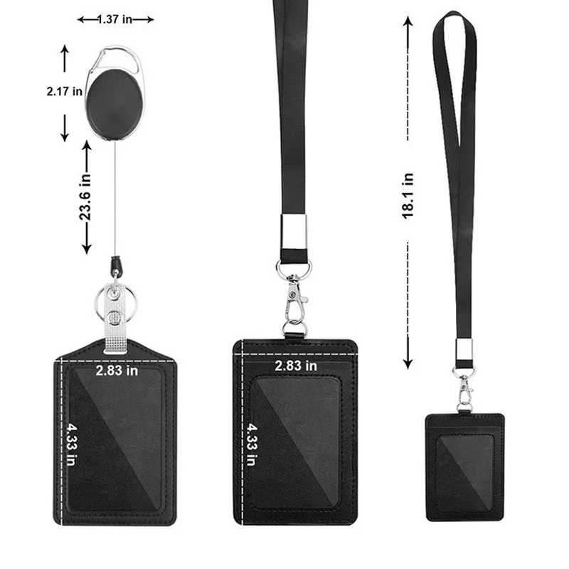 

2pc Black Business Card Holder Keychain Fashion Retractable Credit Card Holders Bank ID Card Cover Case for Women Men Students