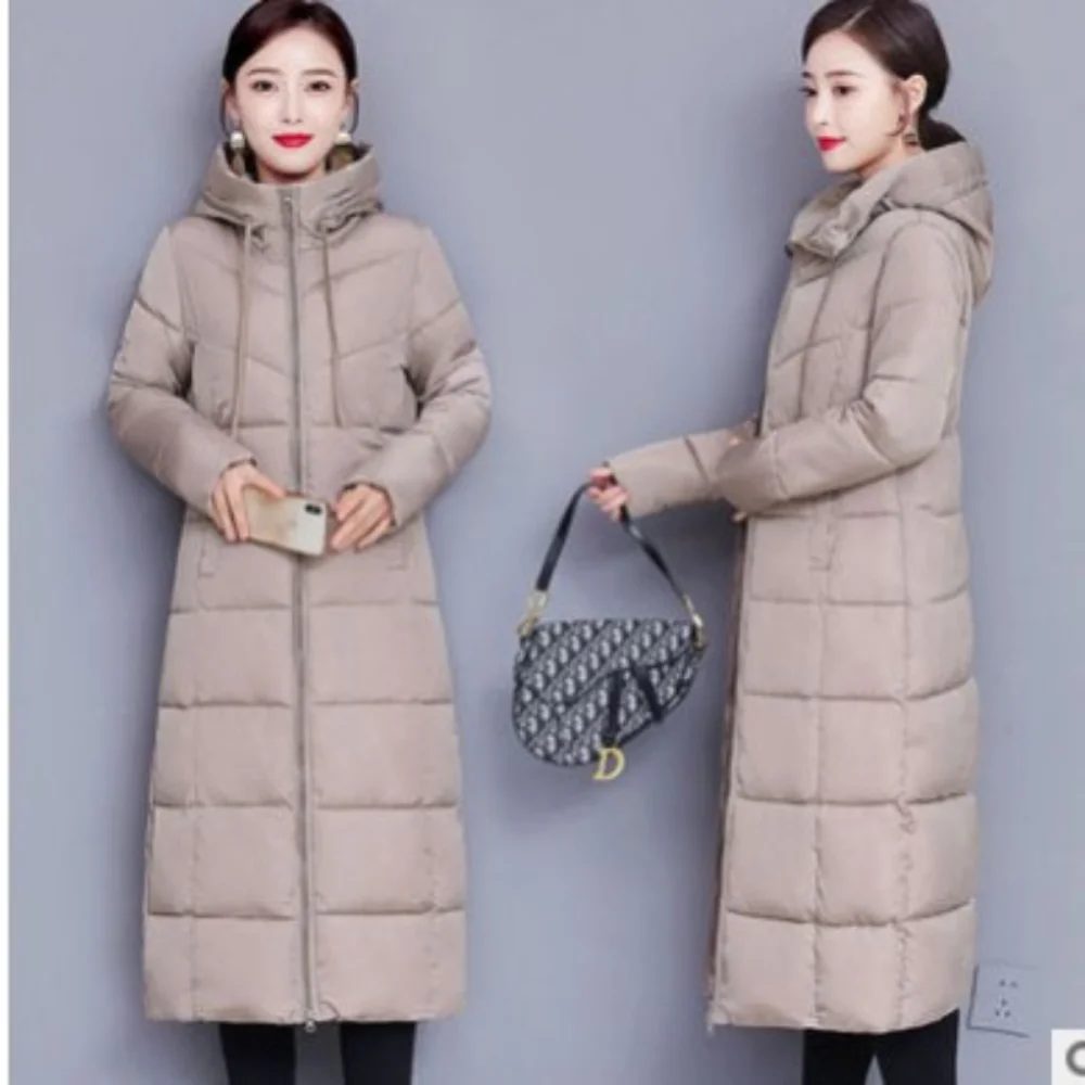 Women Long Parkas Coat Winter 2022 Korean Style Knee Lenght Casual Loose Padded Jackets Thicken Warm Hooded Cotton Coats Female