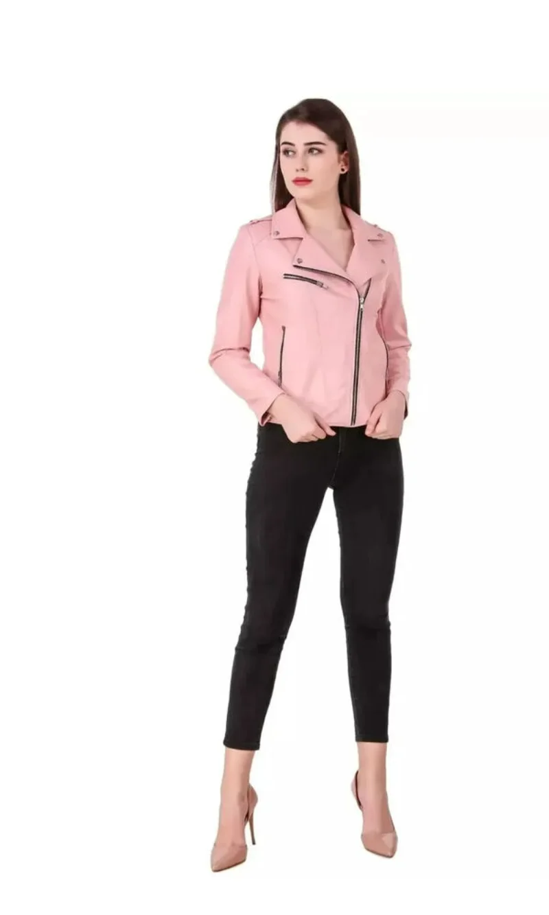 Pink Leather Jacket for Women's Biker Jacket Leather Cropped Jacket Real Leather Jacket Women Genuine Leather Jacket