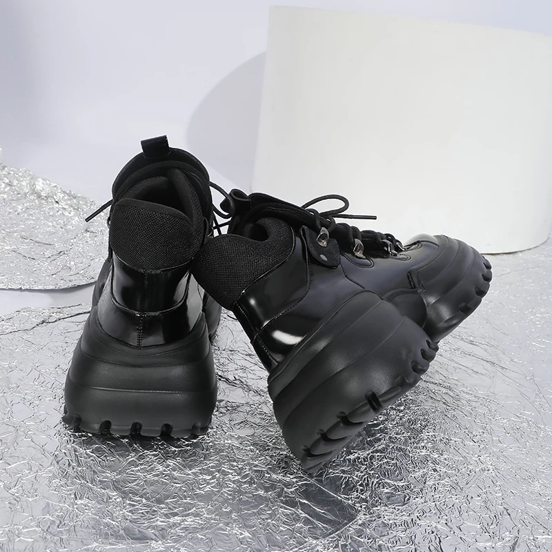 Women's Metal Platform High-Top Shoes 2022 Autumn and Winter New Punk Leather Shoes Gothic Dark Height Increase Device Car Boots
