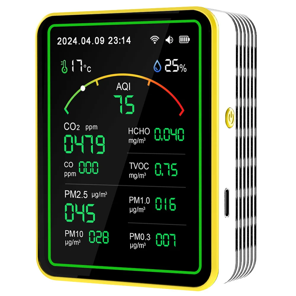 

Мониторы качества воздуха датчик CO2Tuya WiFi 15-в-1 APP Control Портативный тестер AQI PM0.3 PM1.0 PM2.5 PM10 TemperatureCO CO2 TVOC