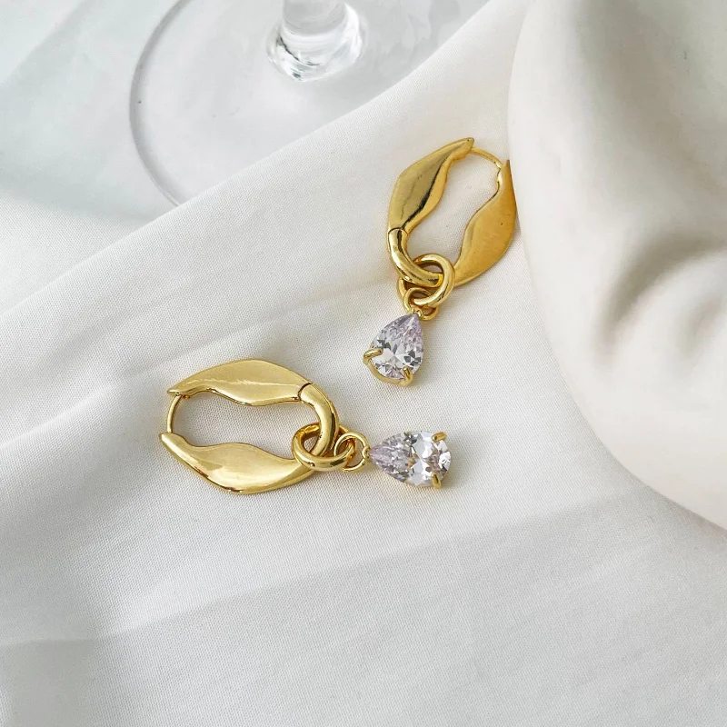 

Minar New Arrival Hollow Metallic Geometric Dangle Earrings 14K Real Gold Plated Brass CZ Zirconw Water Drop Earring for Women
