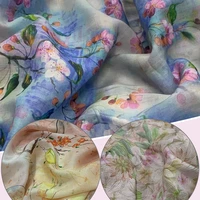 high quality natural pure ramie linen cloth digital florals printing fabric summer thin chinese robe dress diy sewing cloth
