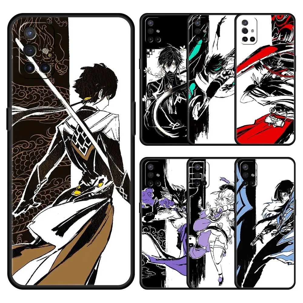 

Phone Case For OnePlus 10 9 Pro 9T 9R 9RT 8T 8 7 6T 7T 5G Nord 2 CE N200 N10 5G N100 Soft Cover Genshin impact black and white