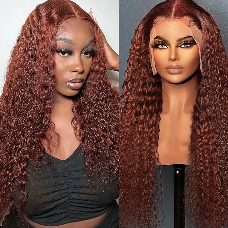 Reddish Brown Jerry Curly 13x4 Lace Frontal Wigs For Women Copper Red Pre Plucked 360 HD Frontal 13x6 Kinky curly Lace Front Wig