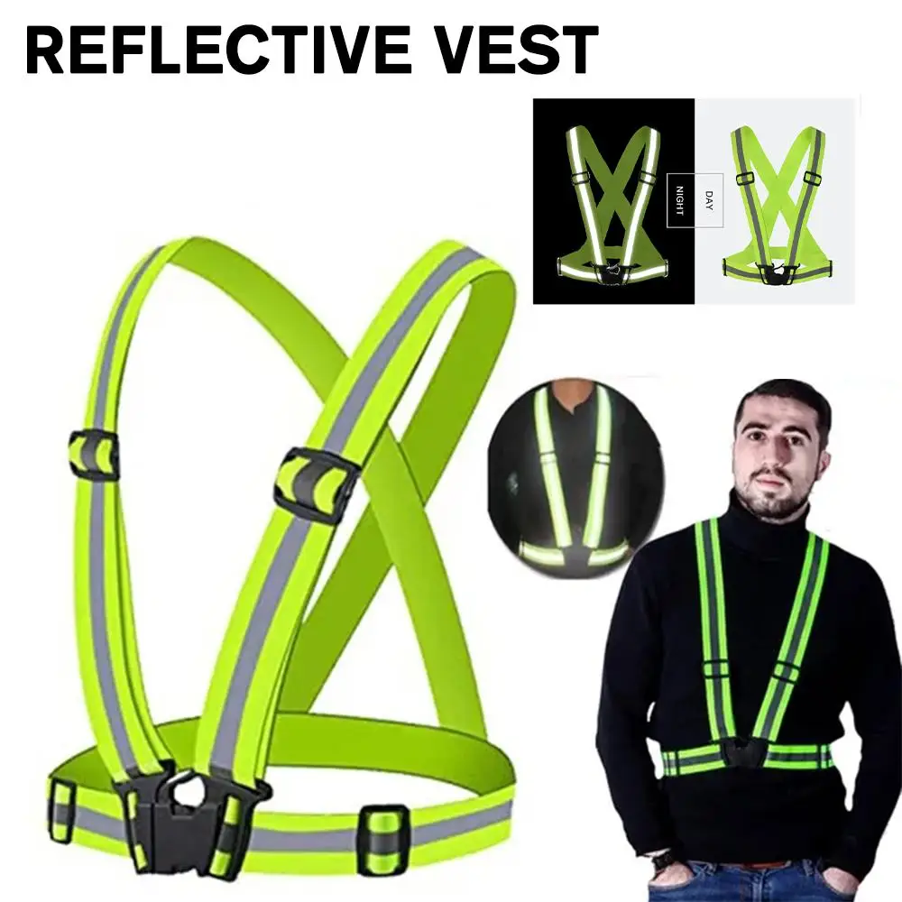 

Adjustable Outdoor Night Walking Safety Vests Highlight Vest Biking Safety Running Reflective Lightweight Straps Vest Water P7W9