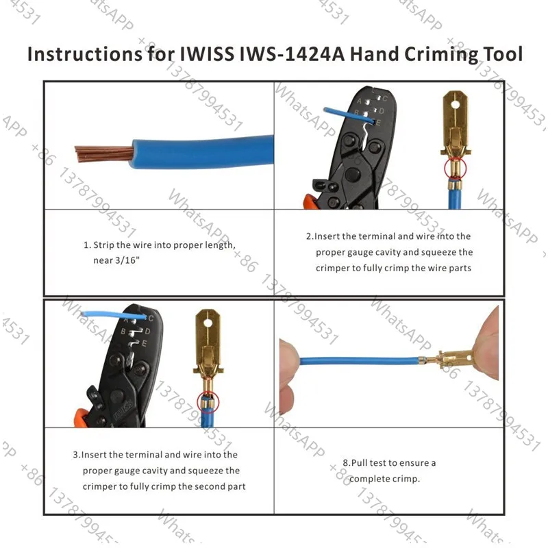 Фото IWS-1424A IWS-1424B Обжимные клещи для открытых клемм типа Molex, DELPHI, AMP, TYCO, для проводов 24-14 AWG №2
