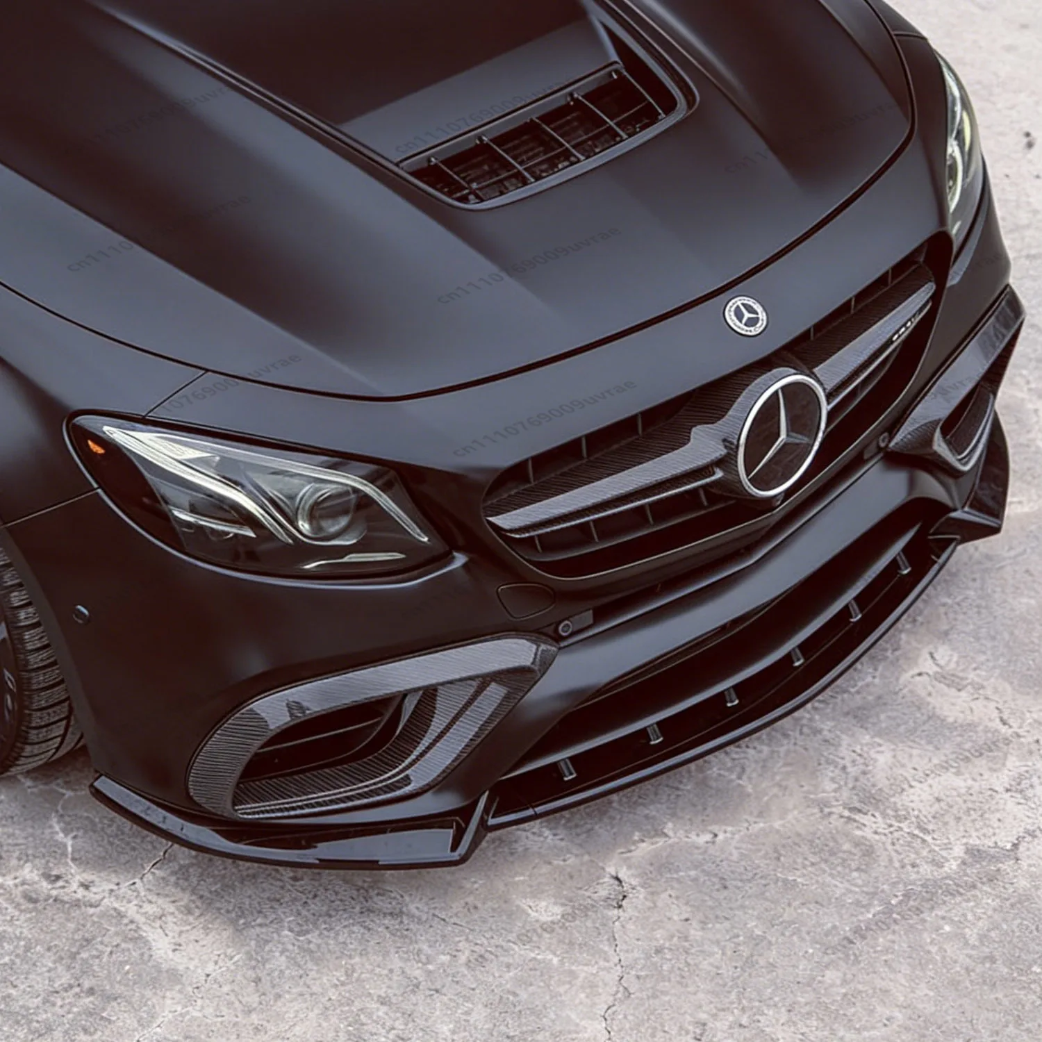 Фото Глянцевый черный спойлер-диффузор для переднего бампера Mercedes W213 C238 E63 AMG/E63S 2017-2020 (до рестайлинга), тюнинг №1