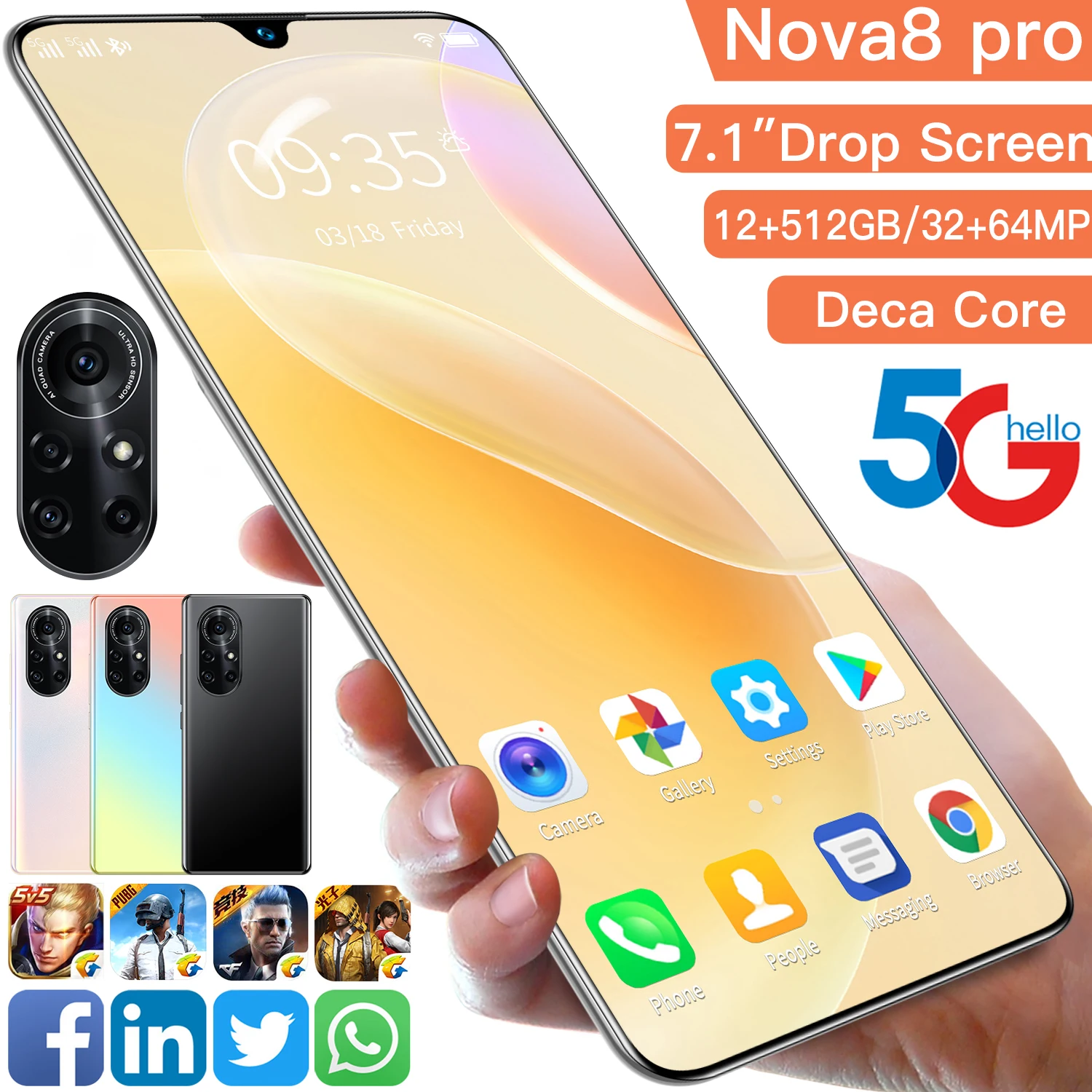 2022 global version nova8pro 7 1inch telephone 12gb ram 512gb rom smartphone cell phone android 10 mobile phone celulares free global shipping