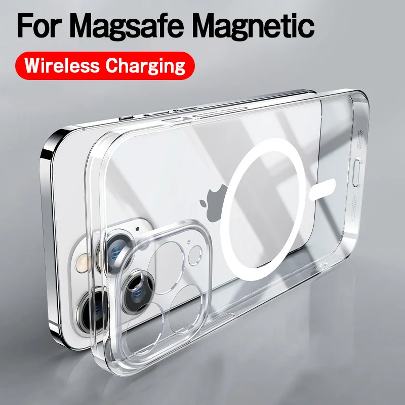 

Luxury Clear For Magsafe Magnetic Wireless Charging Phone Case For iPhone 11 12 13 14 Pro MAX Mini XR X XS Silicone Hard Cover