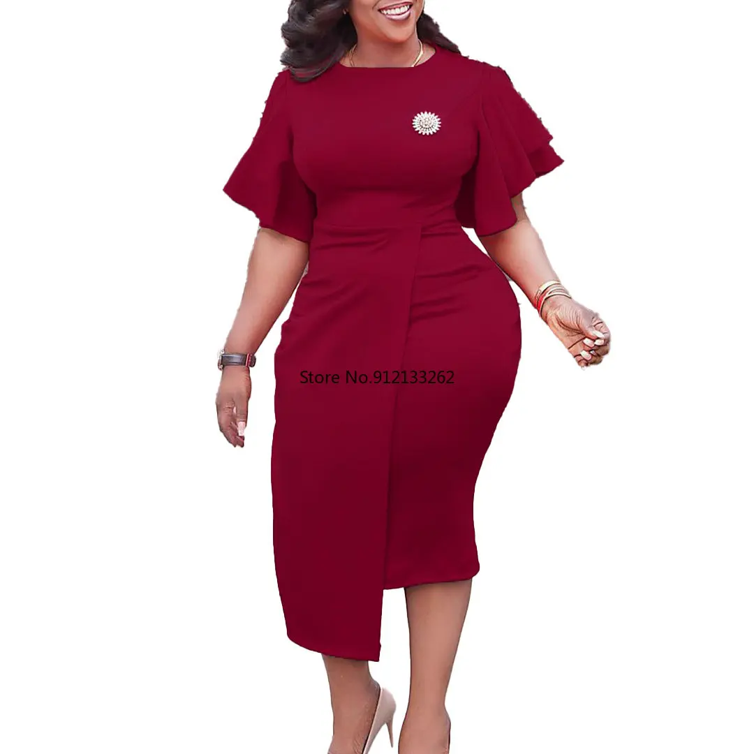 

Summer Bodycon Mini Dress African Dresses for Women 2023 Daily Elegant High Waist Bandage Petal Sleve Robe Femme African Clothes