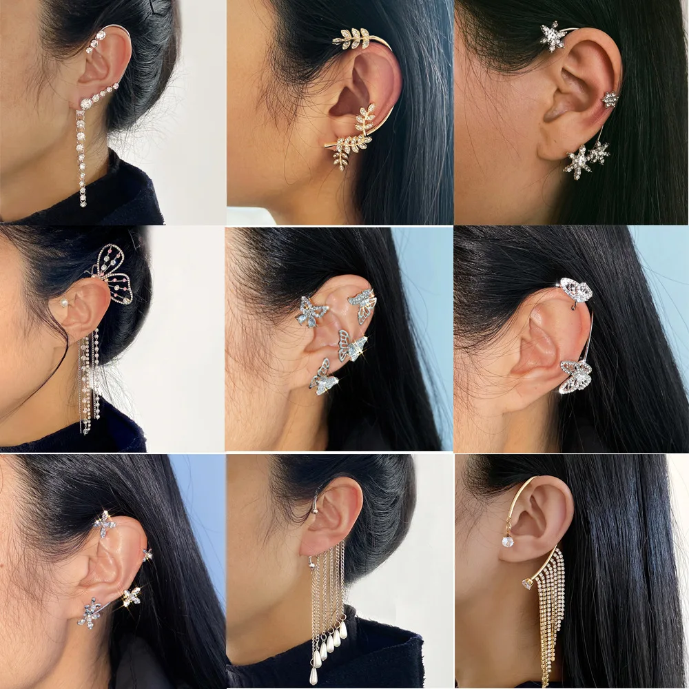 

Gold Silver Color Metal Butterfly Ear Clips Without Piercing For Women Sparkling Zircon Ear Cuff Clip Earrings Wedding Jewelry