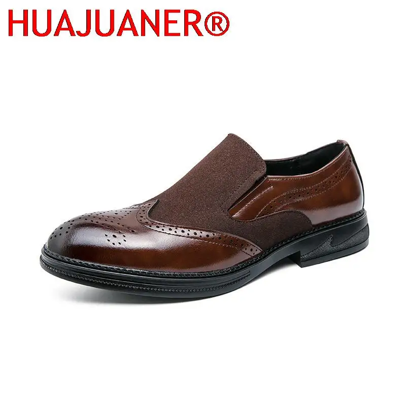 

Italian Brand Spring Brown Loafers Nubuck Leather Shoes Men Black Shoes Brogue Carved Wedding Shoes Fashion Casual Luxury Shoes