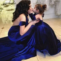 blue elegant mother daughter evening dress summer dress for mom baby kid lace ball gown simple evening party gown